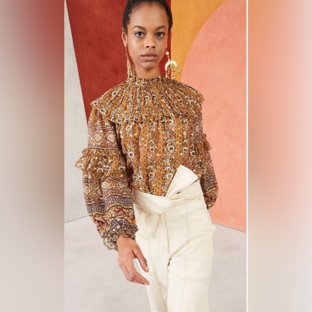 Ulla Johnson Eleni Top Brown and Gold Blouse